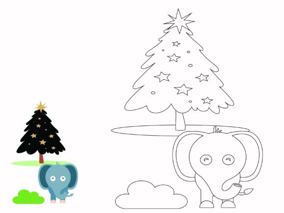 Animal Elephant Christmas Coloring Kids: Festive Vector Graphics for Designers