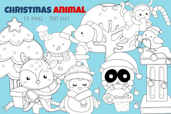 Christmas Animal Holiday Digital Stamp: Festive Creative Assets