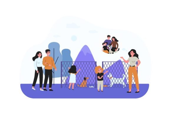 Happy Family Choosing Dog in Animal Shel: A Design Asset with Heart